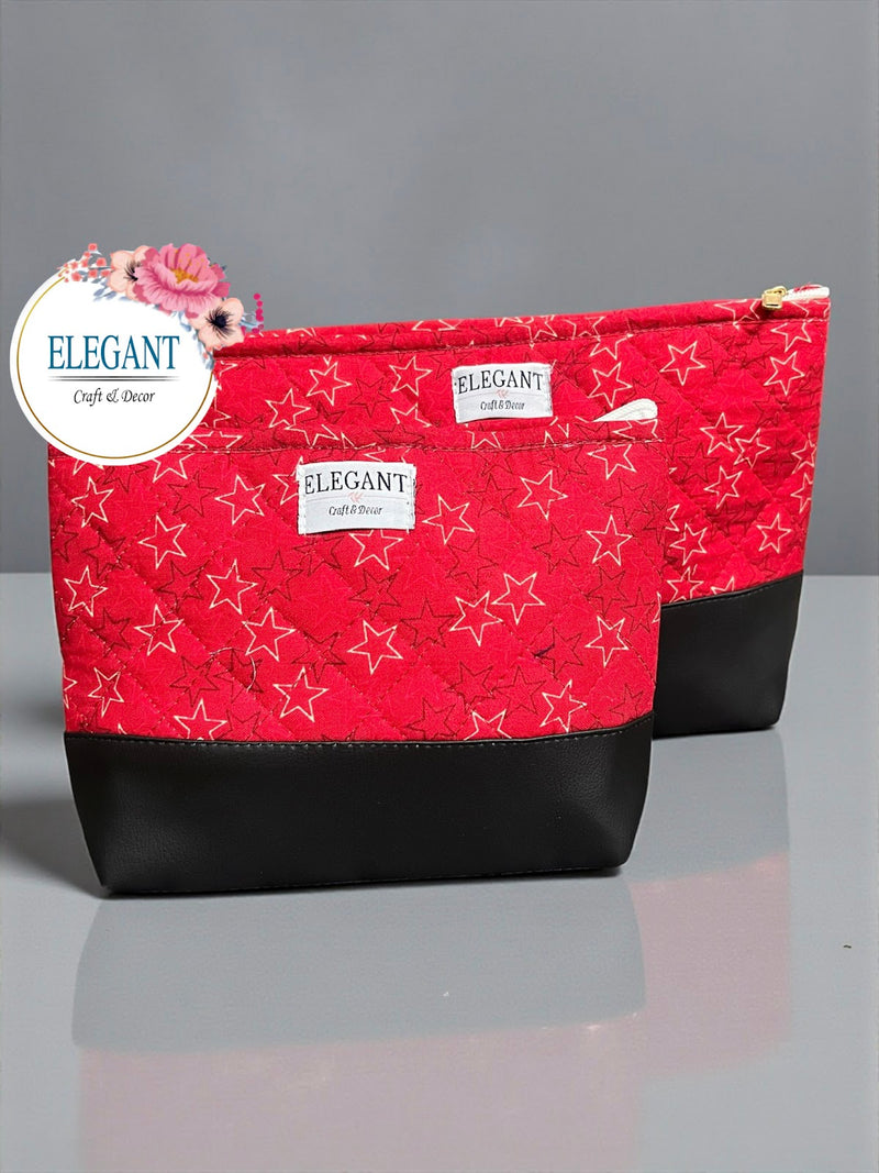 Elegant quilted pouch with a premium leatherite base, set of 2.