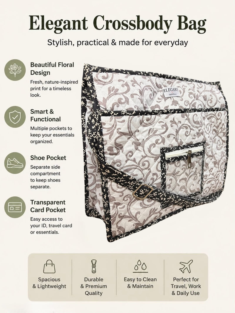 Elegant Crossbody Bag with shoe compartment and ITS/ Card pocket best for Ashara