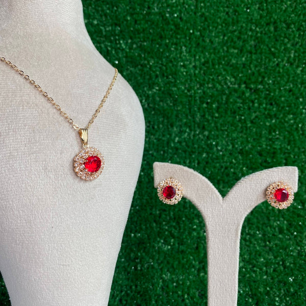 Round Crystal Pendant Necklace Set
