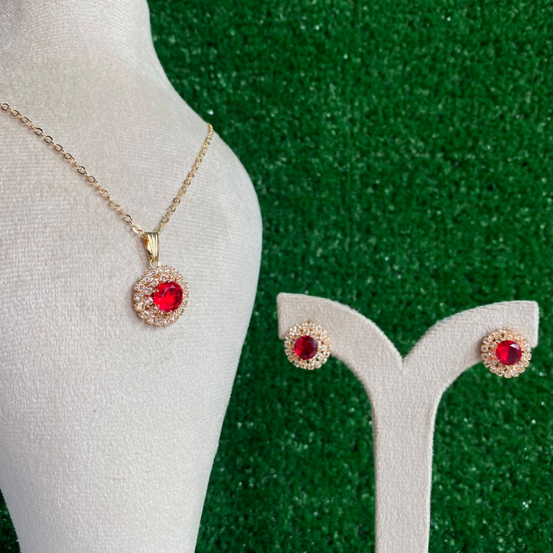 Round Crystal Pendant Necklace Set
