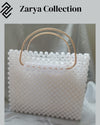 White Beaded Bag with golden handle and chain