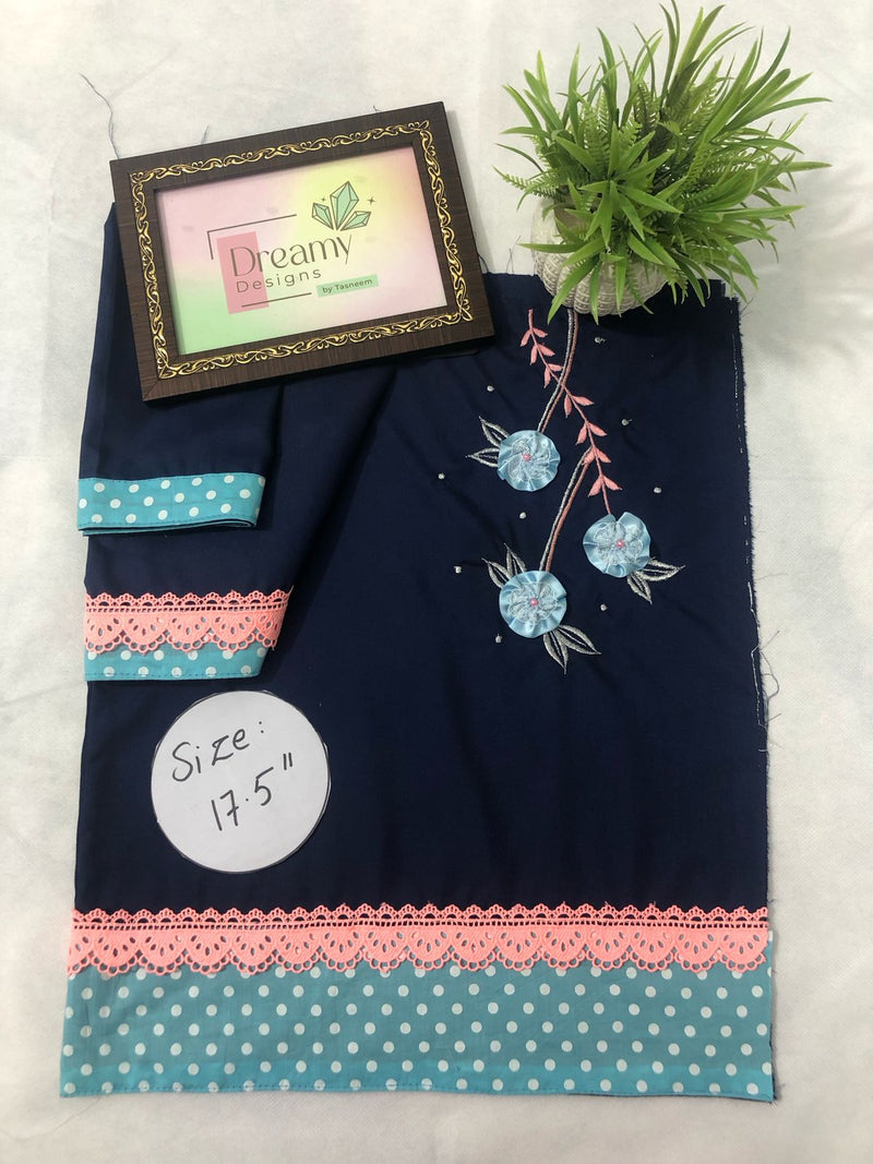 Royal blue Jhabla Izar with floral work on shoulder