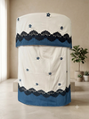Embroidered teal flowers finished with teal silk panel and cotton lace