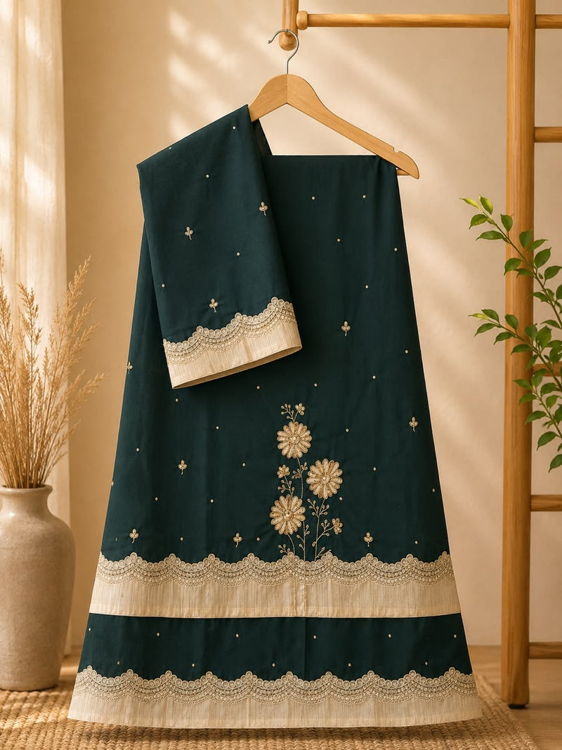 Bottle Green With Gold Hand Embroidered Rida Sale