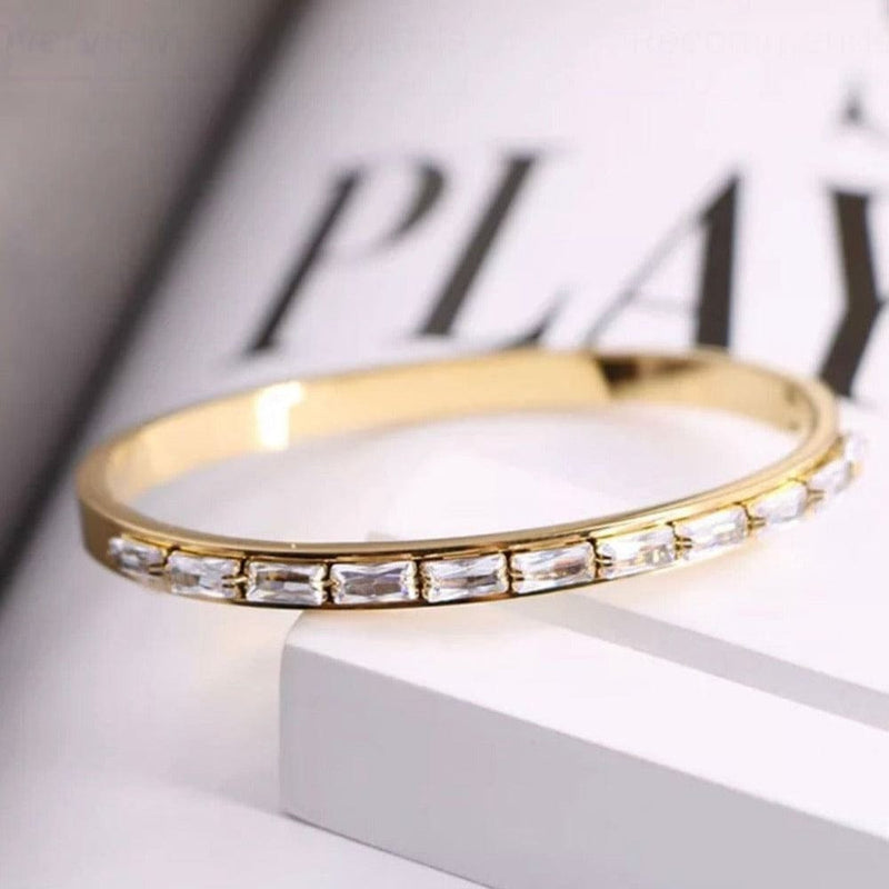 Classic Crystal Stainless Steel Hinged Bangle