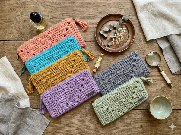 Crochet granny square clutches