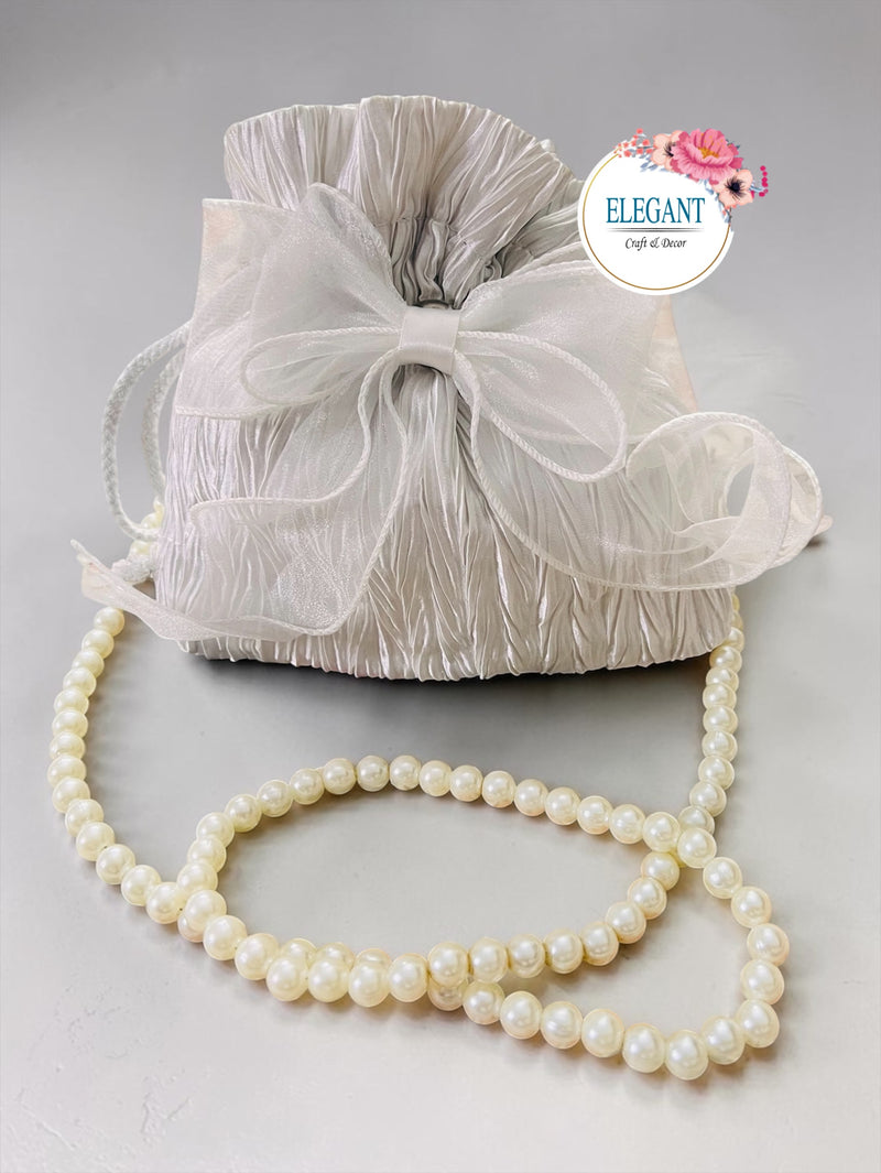 Satin potli pouch with long pearl chain