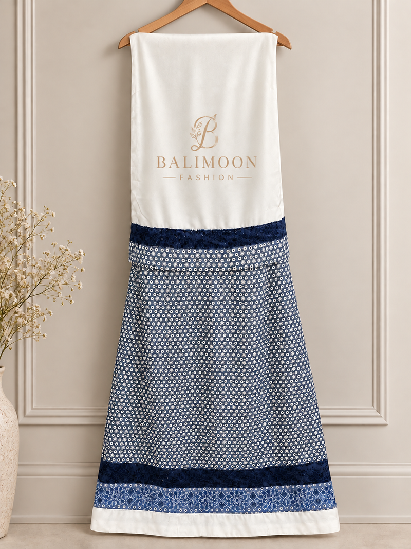 Denim Blue Chicken Skirt with contrast plain pardi