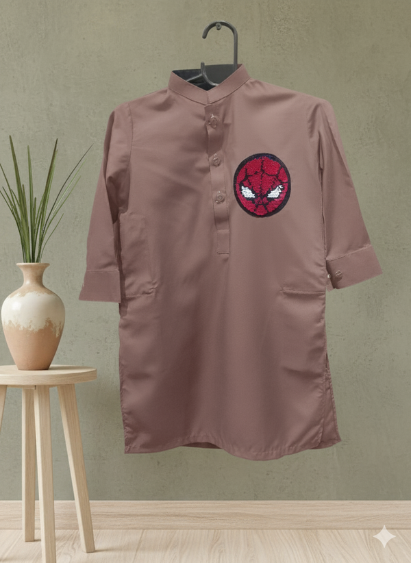 Smart brown kurta with a bold spiderman patch Size 20