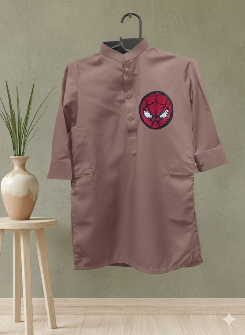 Smart brown kurta with a bold spiderman patch Size 20