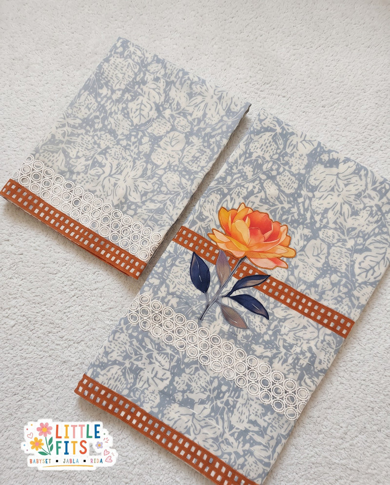 Grey and white with orange applique work rida