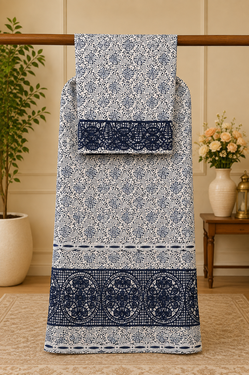 Blue White Printed Rida Abaya Material
