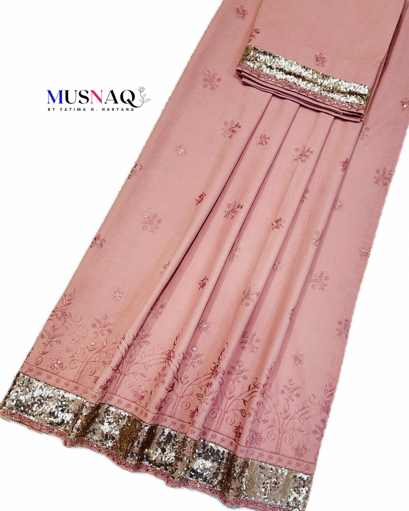 Tea-pink full embroidered rida