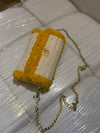 Slit bag woven with fur and wool