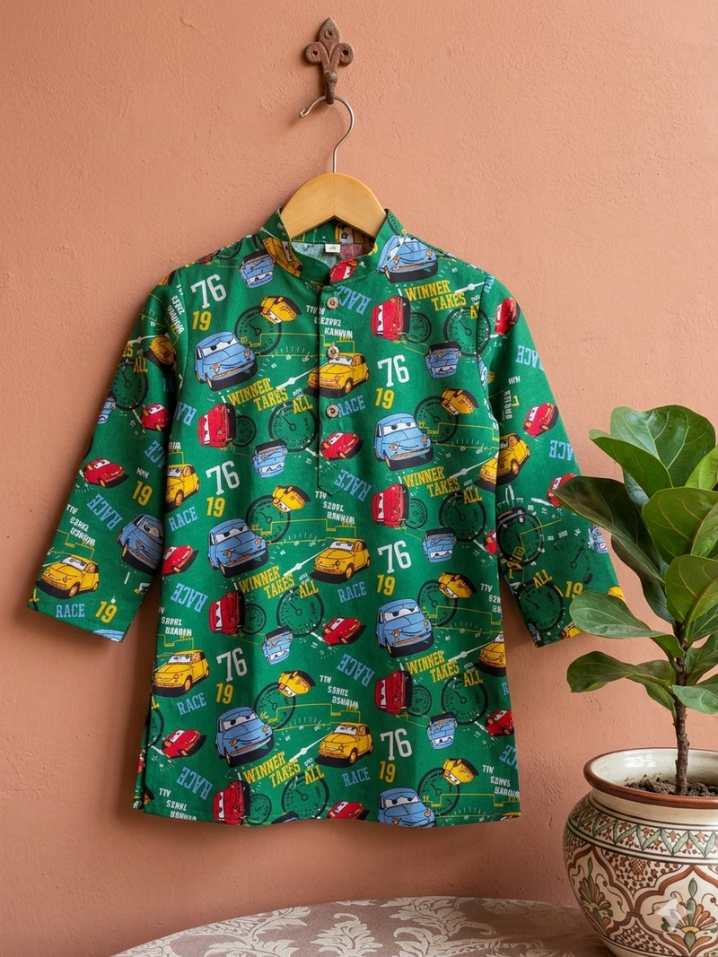 Green racing car kurta size 26