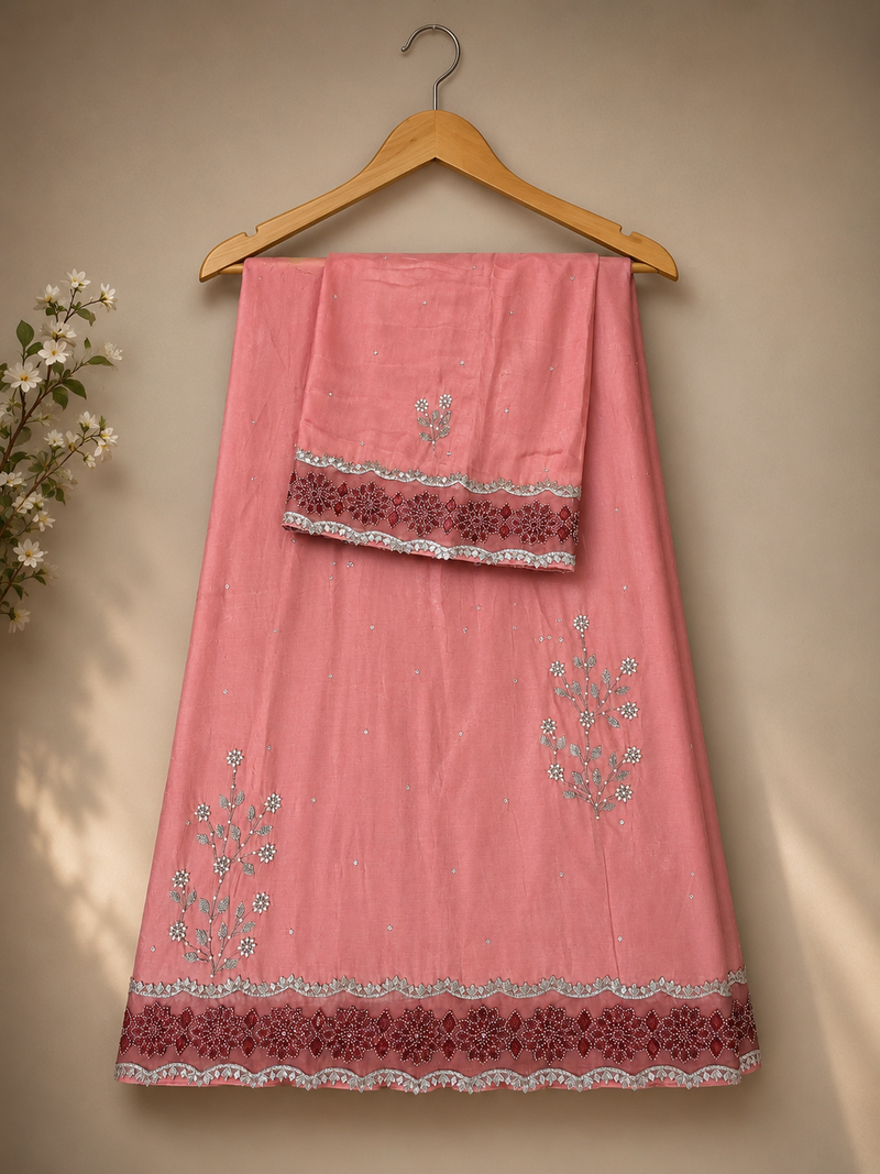 Elegant Rose pink Hand Embroidered Rida