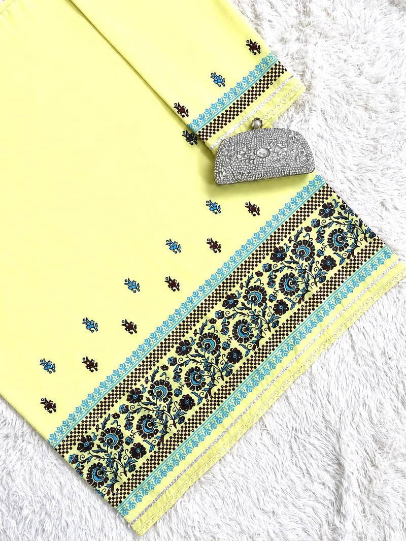 Sunshine Yellow Block Print Malaysian Cotton Rida Sale