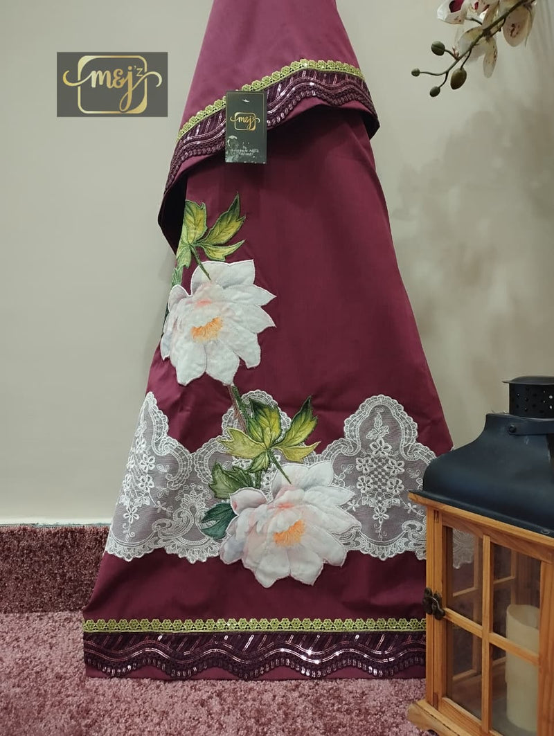 Burgundy with white falling flowers