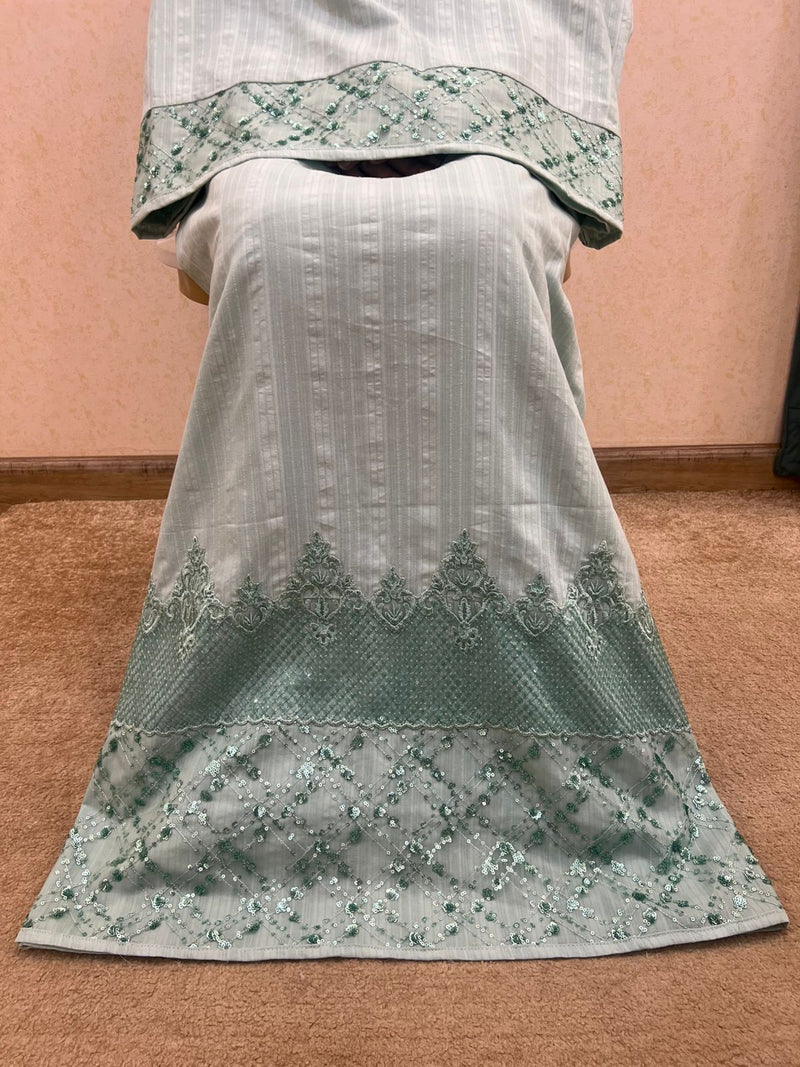 Mint Green Dorya Cotton Sequins Panel Rida