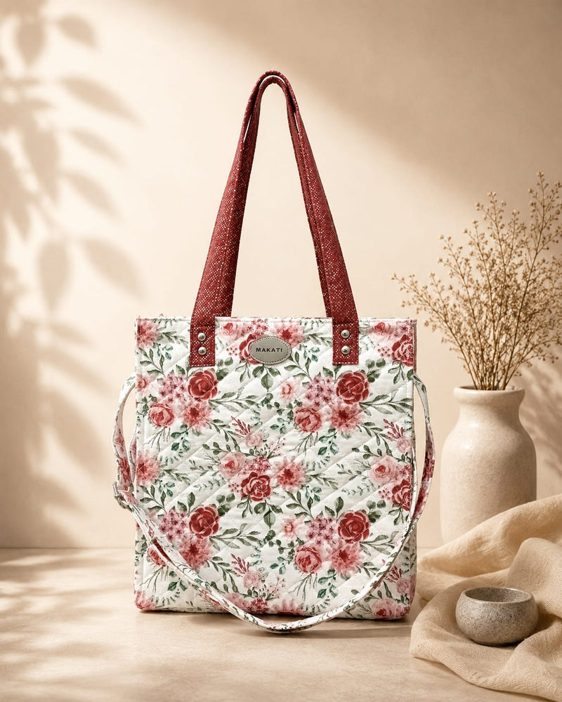 🌹 Quilted Rose Bouquet Tote Bag