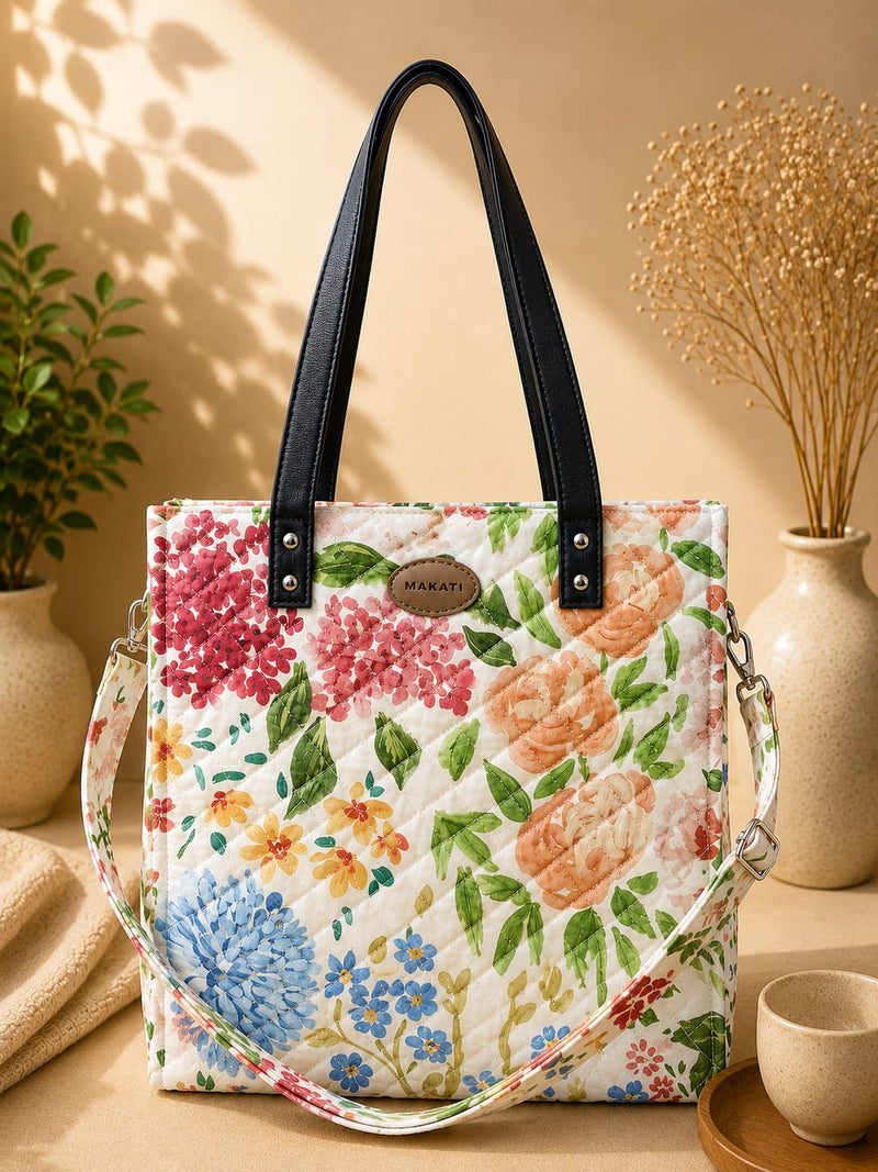 🌺 Multicolor Floral Quilted Ladies Tote Bag.