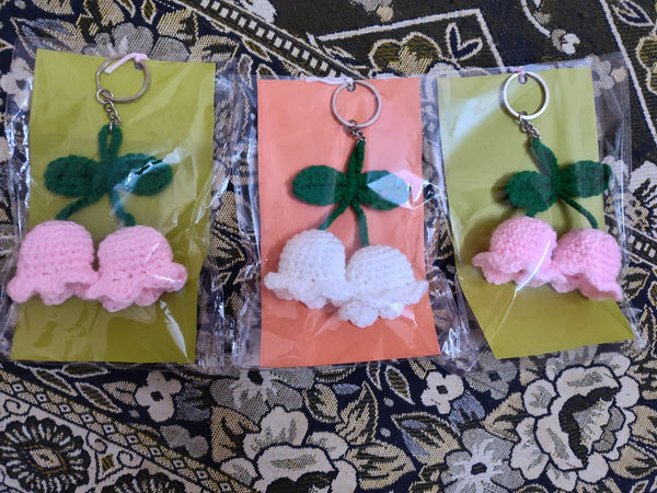 Crocheted Lily of valley keychain