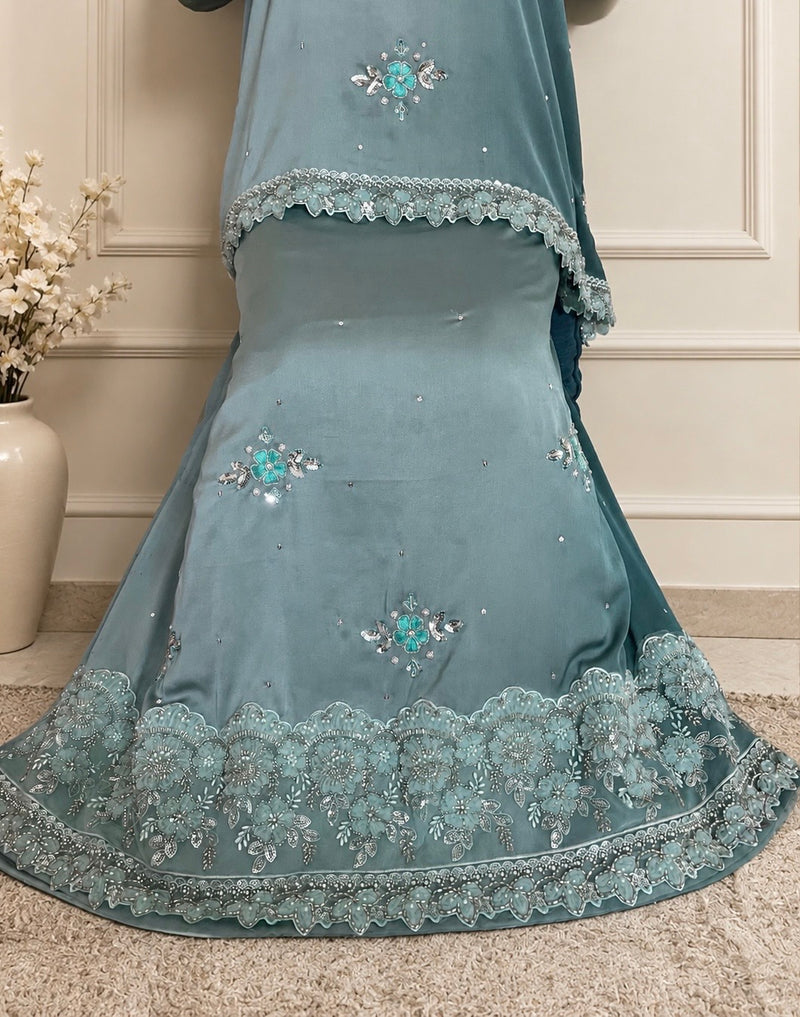 Korean Silk Ombré Two Tone Hand Embroidered Rida