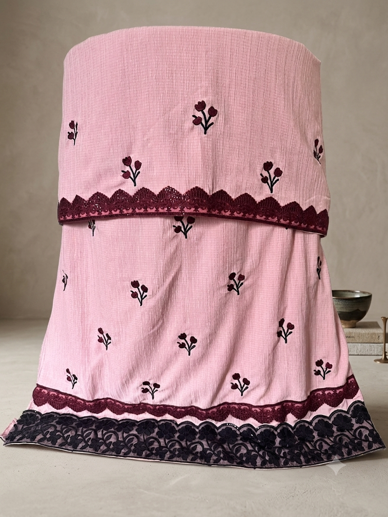 Maroon embroidered tulip bunch with sequince and net lacing Sale