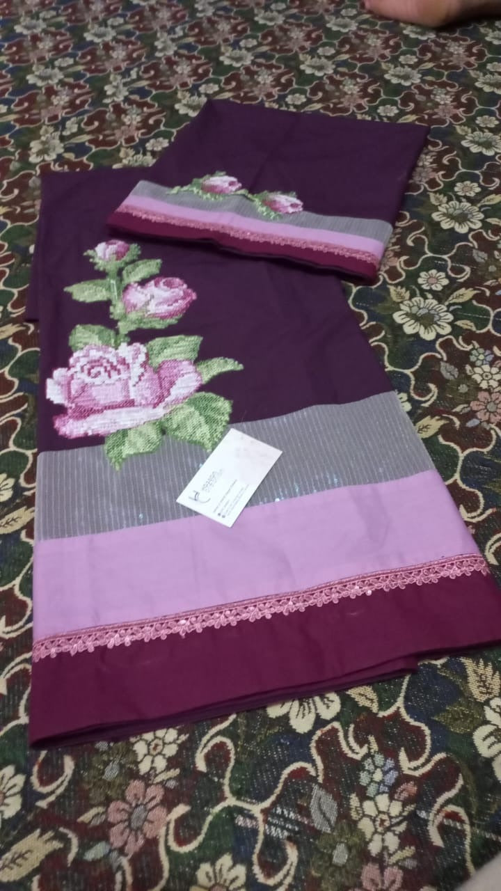 Dark Maroon-Purple Cotton Rida with Canvas Work