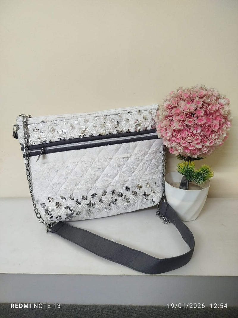 silver & gray sequence bag