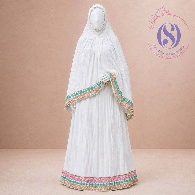 White Turkish lining abaya with luxe lacing