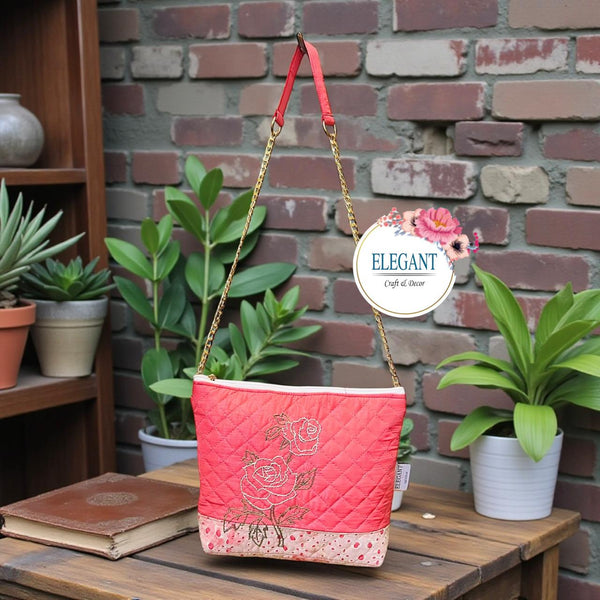 Hand embroided rawsilk with floral print bag