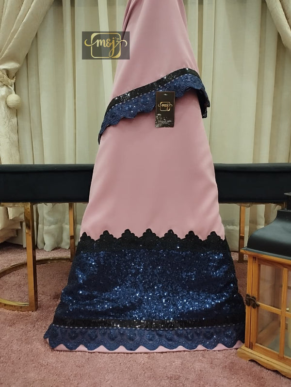 Nude pink with blue sequins panel