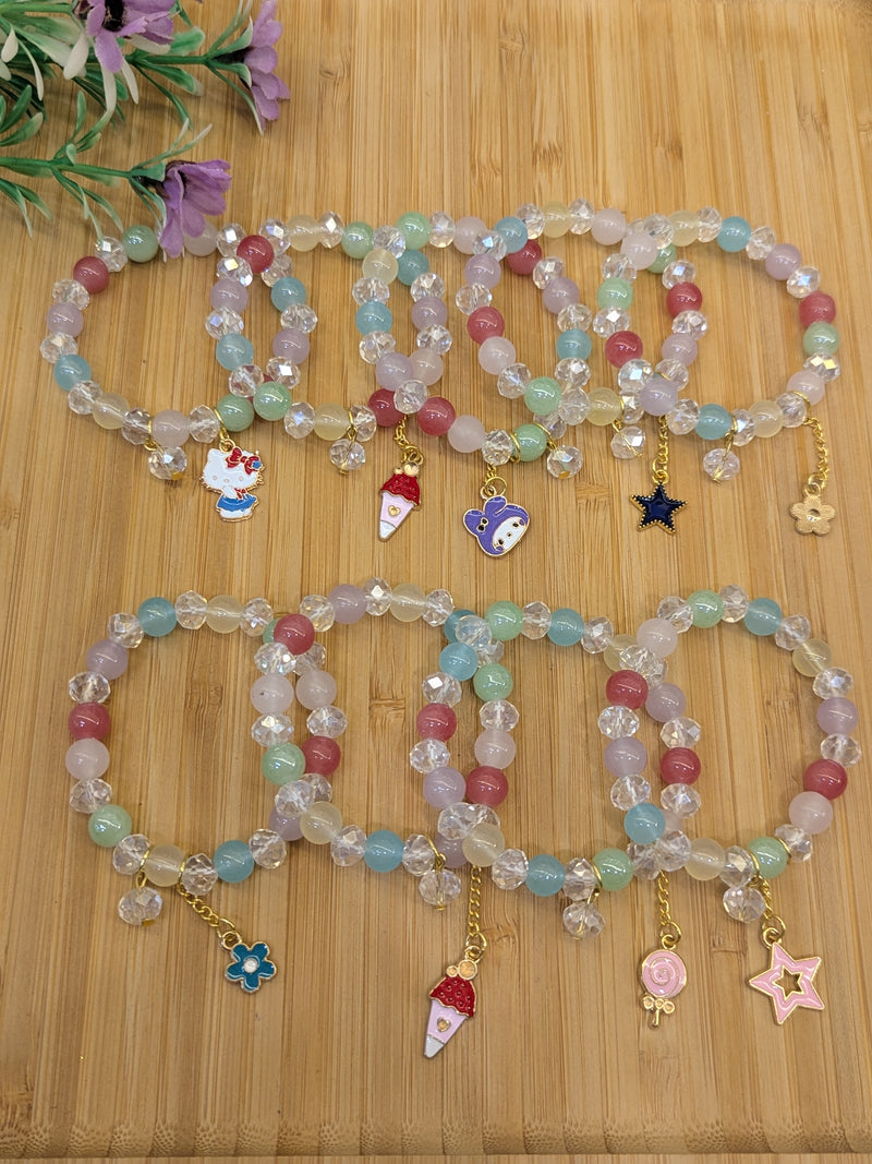 Handcrafted Pastel Crystal Charm Bracelets for Kids