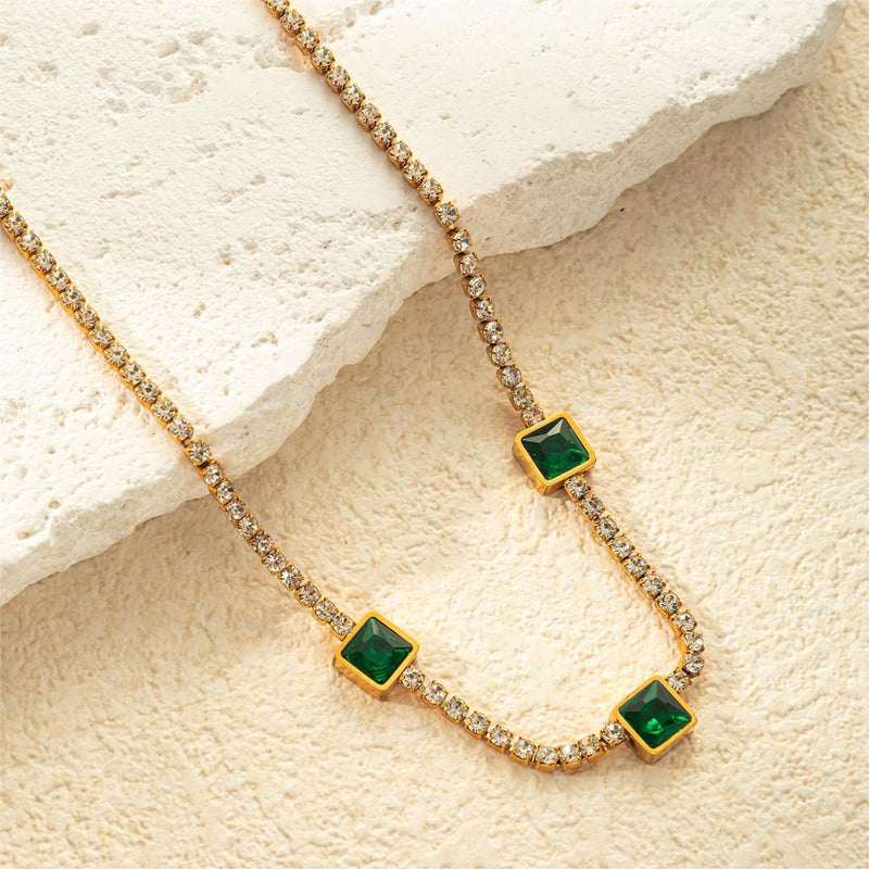 Emarld Gold Tennis Necklace