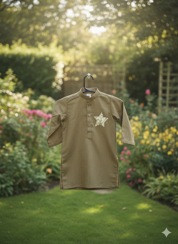 Brown checks kurta with shiny golden star Size 18