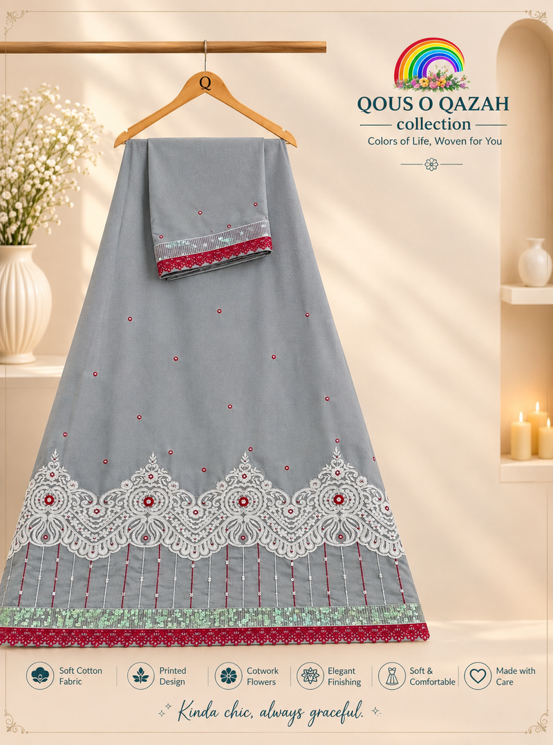 Grey cotton satin Ari work rida