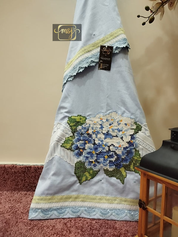 Blue cross stitch floral bunch