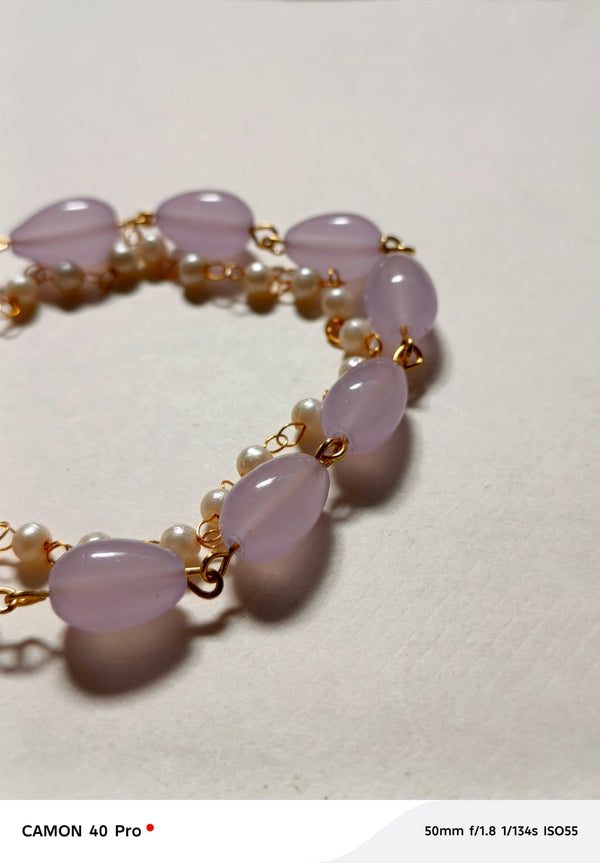 Lavender Pearl Double Strand Bracelet – Gold Tone