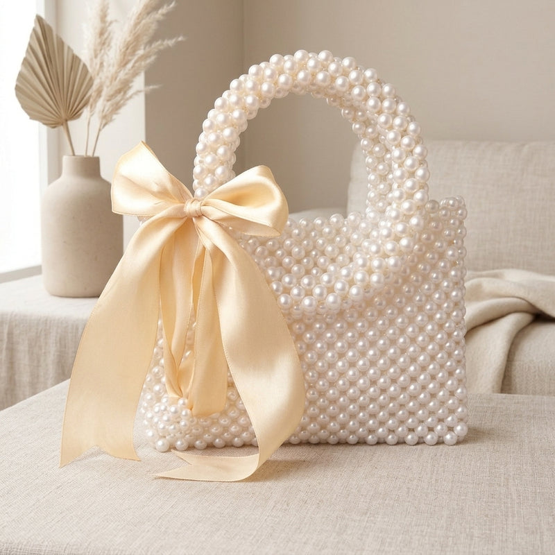 Pearl ribbon beaded bag