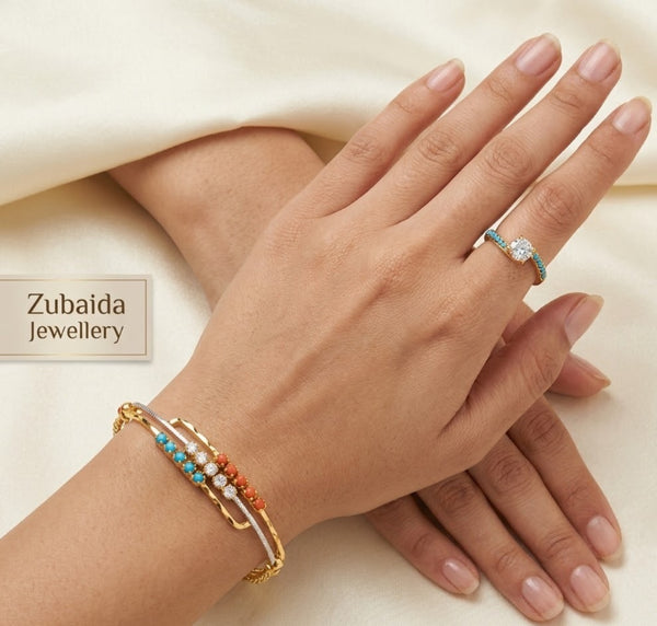 Chandi(Namaz-Wear) Multi-color Kara Bracelet With Ring