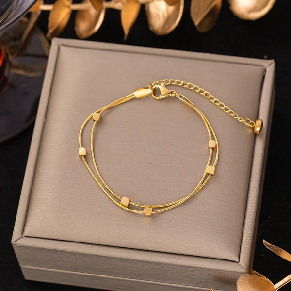 Minimalist Cube Accent Double Layer Bracelet