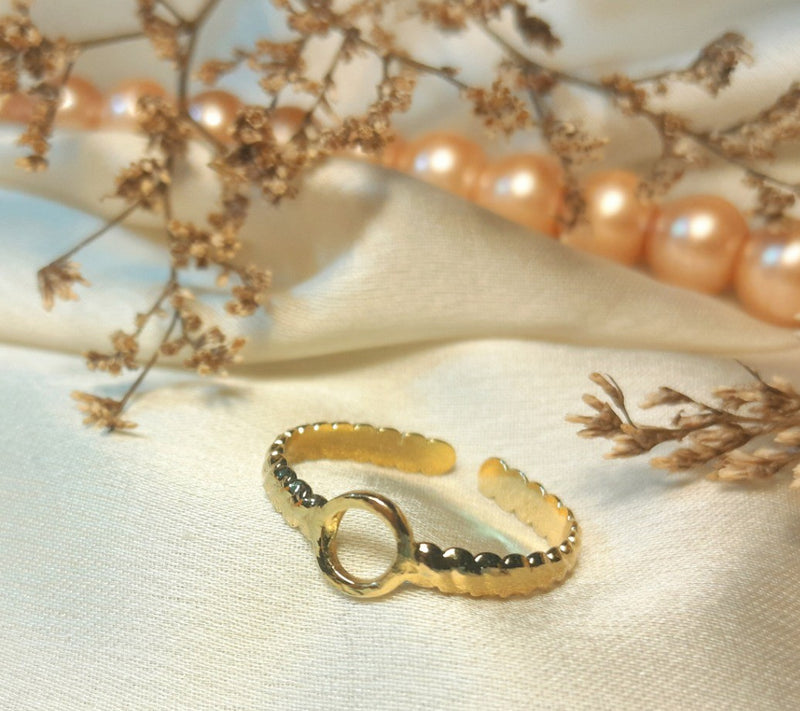 Golden round line ring