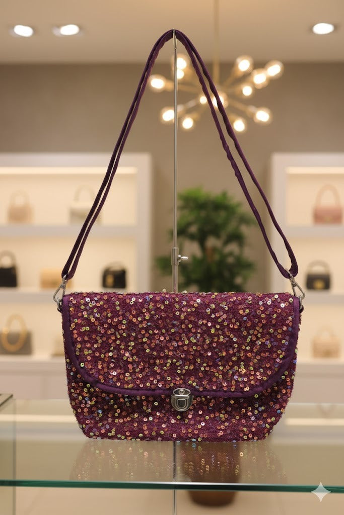 Maroon Silk Sequence Bag 🤎✨