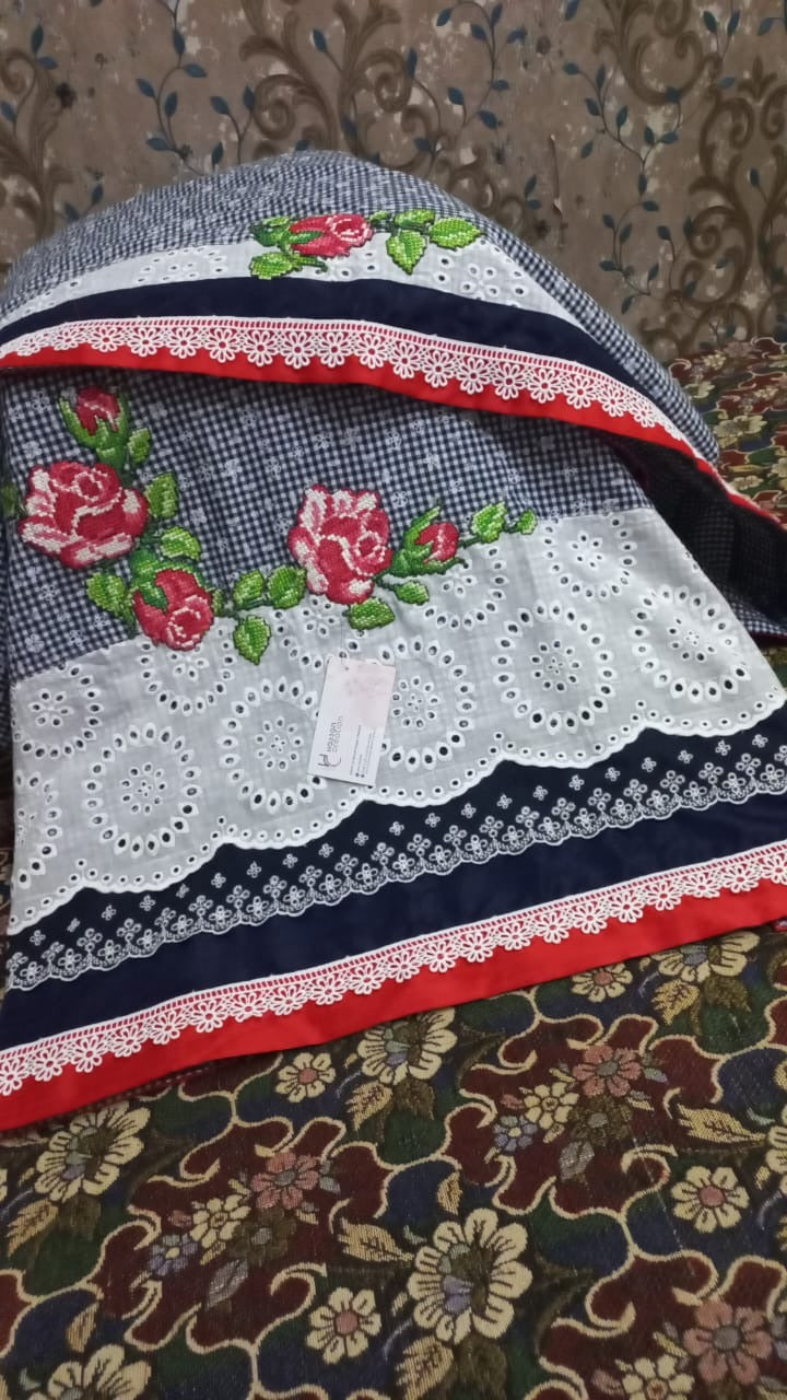 EleElegant Embossed Cotton Rida with Canvas Work