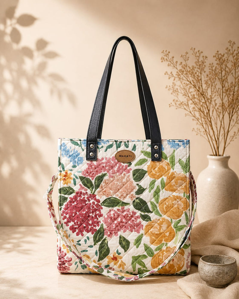 🌺 Quilted Bold Floral Tote Bag