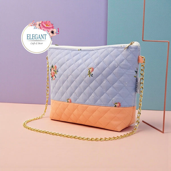 Embroidery cotton fabric with raw sling bag