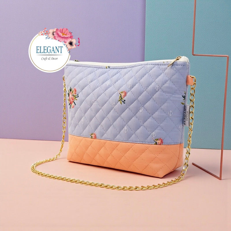 Embroidery cotton fabric with raw sling bag