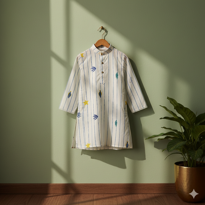 Blue striped fish print kurta size 28