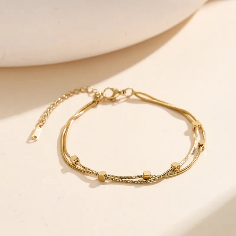 Minimalist Cube Accent Double Layer Bracelet